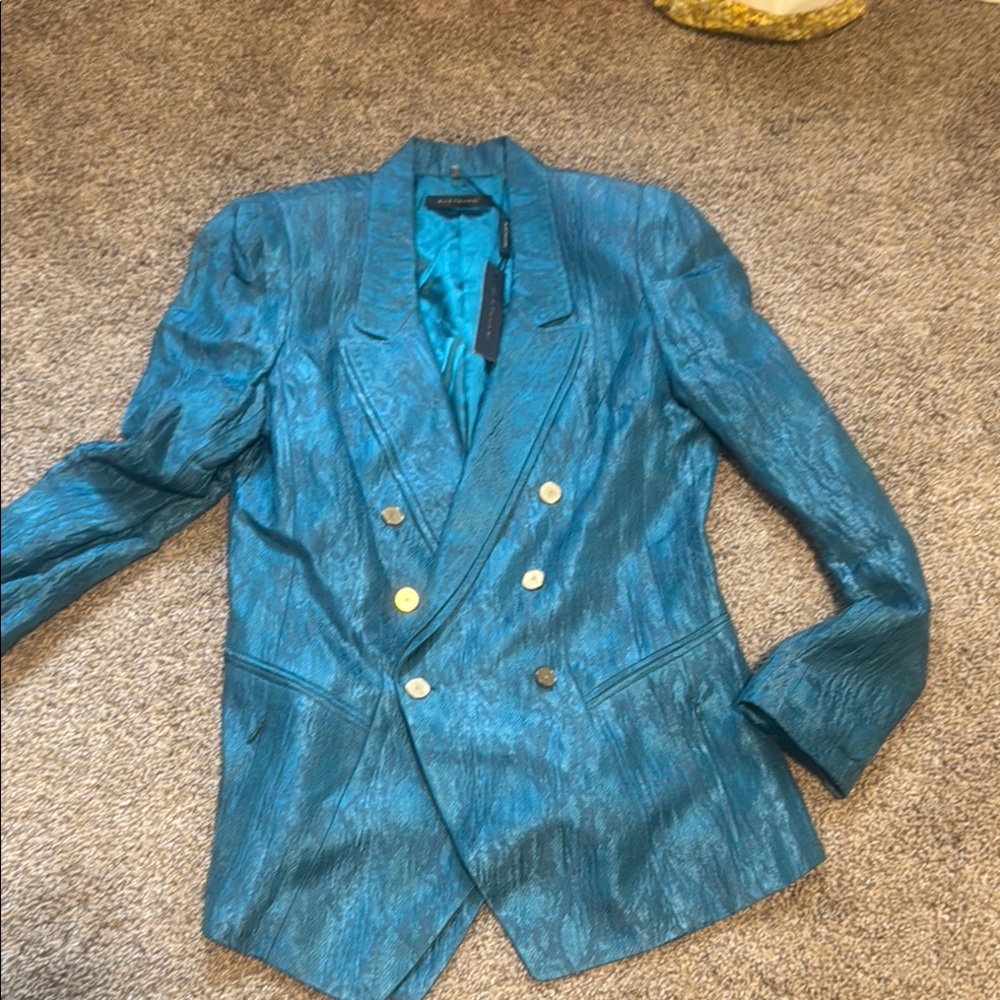 Elie Tahari Teal Blue Sport Coat with Lustrous Finish size 10 NWT